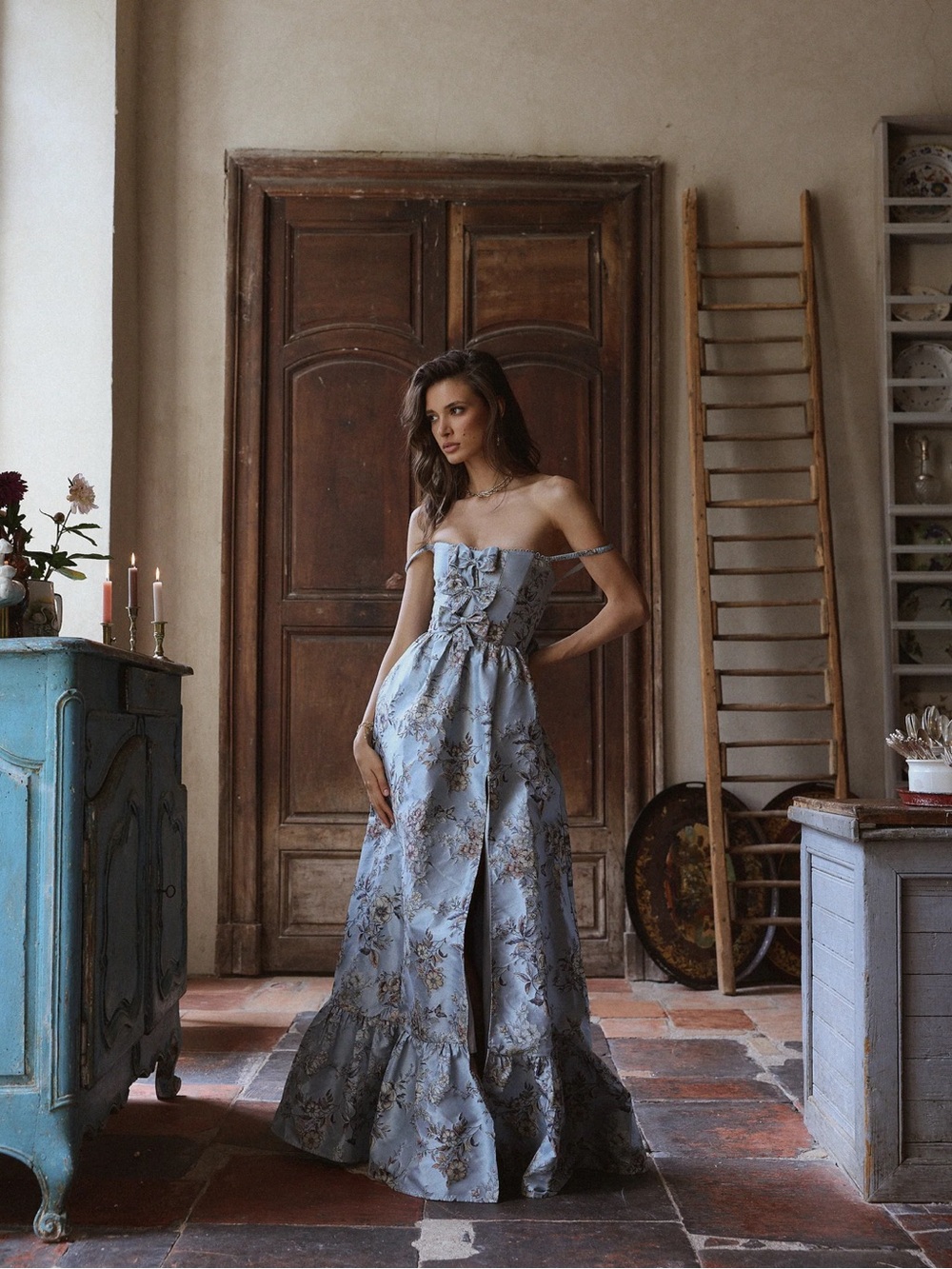 V. Chapman Margaret Dress in Light Blue Lilibet Brocade - Picture 2 of 4